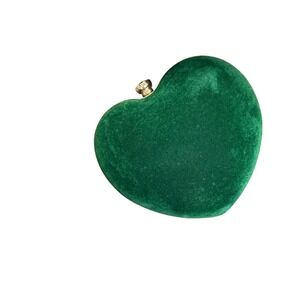 Emerald Green Velvet Heart Shaped Clutch Purse Evening Bag Rhinestone Gem Closur